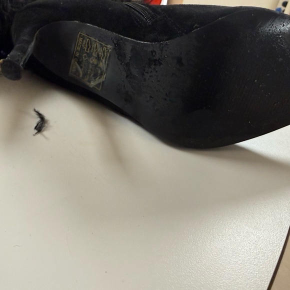 Nasty Gal Black Feather-Trim Over-the-Knee Stiletto Boots - Picture 4 of 5